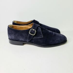 Doucal's Handmade In Italy Monk Strap Navy Blue Suede Dress Shoes
